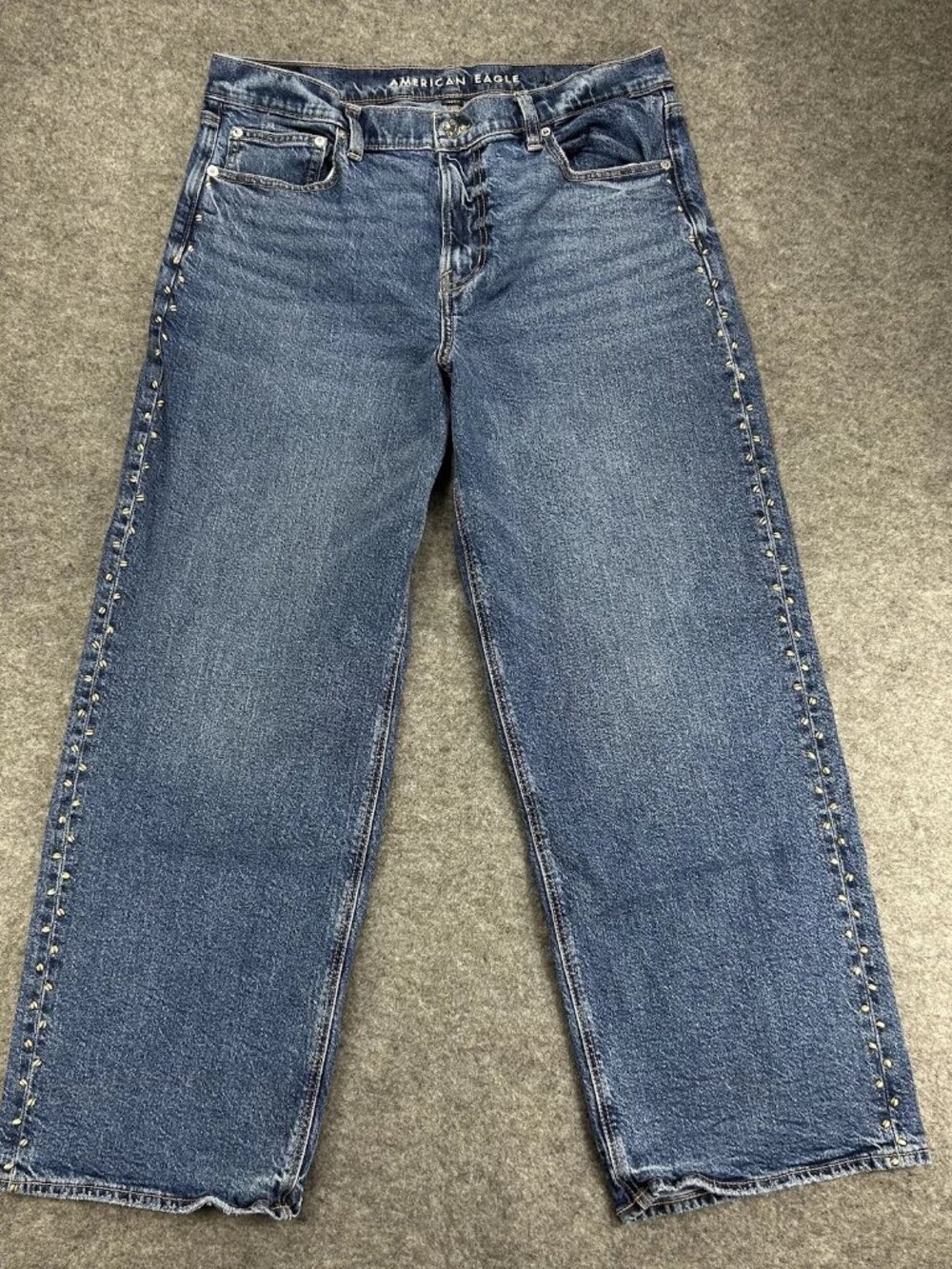 American Eagle Stovepipe Jeans Women’s 12R Studded Legs‎ High Waist Stretch